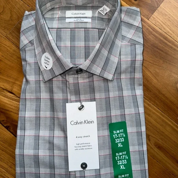 Calvin Klein Shirts | Calvin Klein Men's Dress Shirt Slim Fit Xl 17-17.5 | Color: Gray/Red | Size: Xl | Jujuluxury's Closet